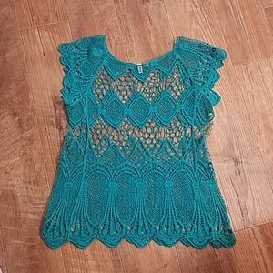 *3/$15* Chic Teal Crochet Top